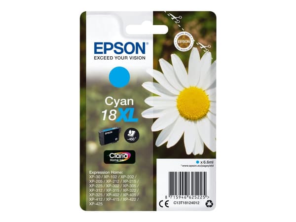 Epson 18XL - 6.6 ml - XL - cyan - original - blekkpatron - for Expression Home XP-212, 215, 225, 312, 315, 322, 325, 412, 415, 422, 425