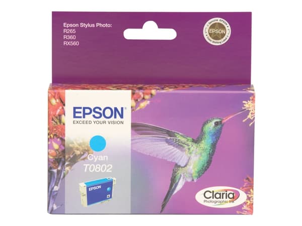 Epson T0802 - Cyan - original - bläckpatron - för Stylus Photo P50, PX650, PX660, PX700, PX710, PX720, PX730, PX800, PX810, PX820, PX830