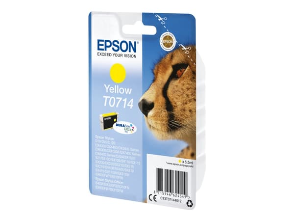Epson T0714 - 5.5 ml - gul - original - blære med RF-alarm - blekkpatron - for Stylus DX9400, SX115, SX210, SX215, SX218, SX415, SX515, SX610; Stylus