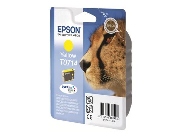 Epson T0714 - 5.5 ml - gul - original - blære med RF-alarm - blekkpatron - for Stylus DX9400, SX115, SX210, SX215, SX218, SX415, SX515, SX610; Stylus