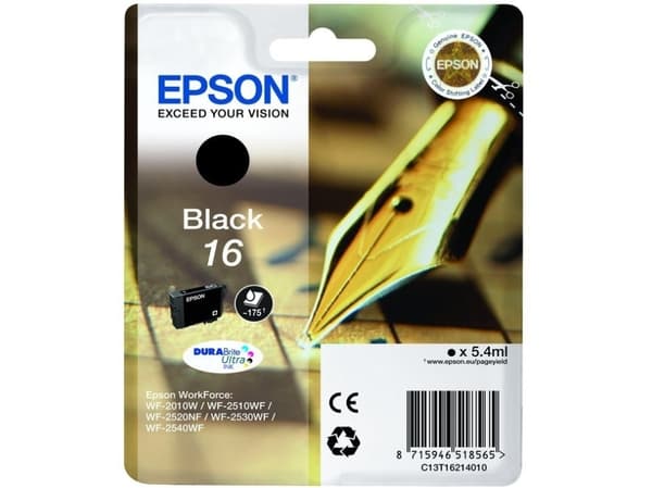 Epson 16 - 5.4 ml - svart - original - blekkpatron - for WorkForce WF-2010, 2510, 2520, 2530, 2540, 2630, 2650, 2660, 2750, 2760