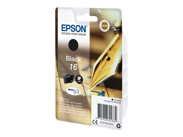 Epson 16 - 5.4 ml - svart - original - blekkpatron - for WorkForce WF-2010, 2510, 2520, 2530, 2540, 2630, 2650, 2660, 2750, 2760