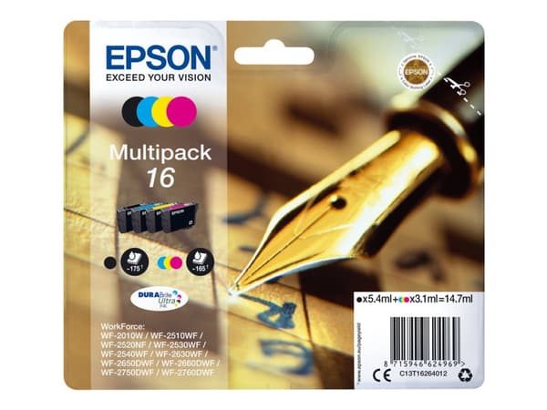Epson 16 Multipack - 4-pack - svart, gul, cyan, magenta - original - blære med RF/lyd-alarm - blekkpatron - for WorkForce WF-2010, 2510, 2520, 2530,