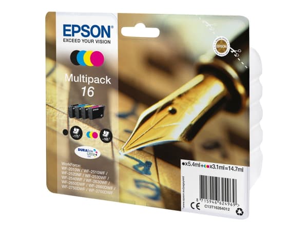 Epson 16 Multipack - 4-pack - svart, gul, cyan, magenta - original - blære med RF/lyd-alarm - blekkpatron - for WorkForce WF-2010, 2510, 2520, 2530,