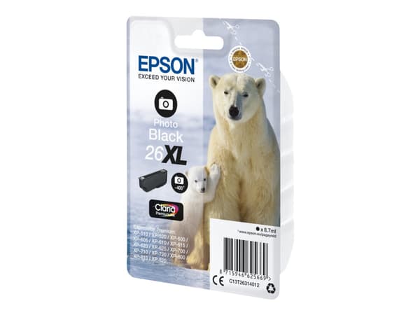 Epson 26XL - 8.7 ml - XL - fotosort - original - blister - blekkpatron - for Expression Premium XP-510, 520, 600, 605, 610, 615, 620, 625, 700, 710,
