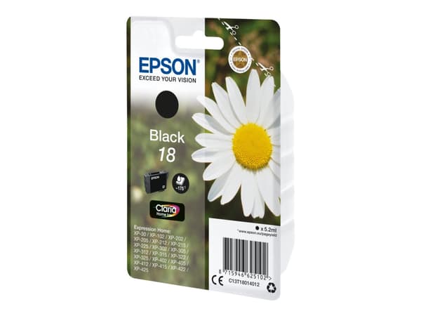 Epson Daisy Yksittäispakkaus, musta 18 Claria Home -muste, Perusvärintuotto, Väriainepohjainen muste, 5,2 ml, 175 sivua, 1 kpl