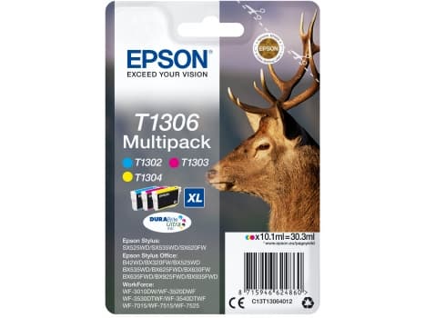 Epson T1306 Multipack - 3-pack - 30.3 ml - XL - gul, cyan, magenta - original - bläckpatron - för Stylus Office BX630, BX635, BX935; WorkForce WF-301
