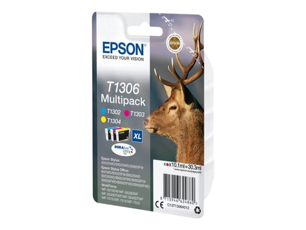 Epson T1306 Multipack - 3-pack - 30.3 ml - XL - gul, cyan, magenta - original - bläckpatron - för Stylus Office BX630, BX635, BX935; WorkForce WF-301