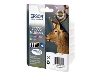 Epson T1306 Multipack - 3-pack - 30.3 ml - XL - gul, cyan, magenta - original - bläckpatron - för Stylus Office BX630, BX635, BX935; WorkForce WF-301