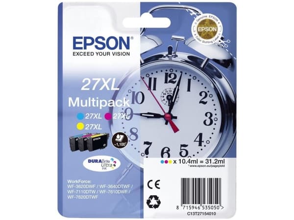 Epson 27XL Multipack - 3-pack - 31.2 ml - XL - gul, cyan, magenta - original - blære med RF-alarm - blekkpatron - for WorkForce WF-3620, WF-3640, WF-