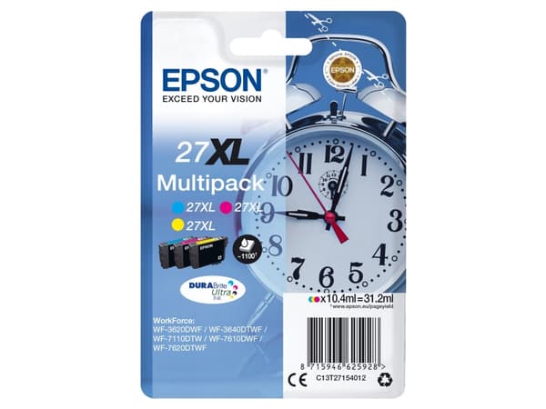 Epson 27XL Multipack - 3-pack - 31.2 ml - XL - gul, cyan, magenta - original - blære med RF-alarm - blekkpatron - for WorkForce WF-3620, WF-3640, WF-