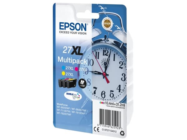 Epson 27XL Multipack - 3-pack - 31.2 ml - XL - gul, cyan, magenta - original - blære med RF-alarm - blekkpatron - for WorkForce WF-3620, WF-3640, WF-
