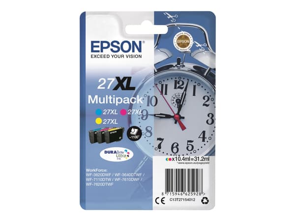 Epson 27XL Multipack - 3-pack - 31.2 ml - XL - gul, cyan, magenta - original - blære med RF-alarm - blekkpatron - for WorkForce WF-3620, WF-3640, WF-