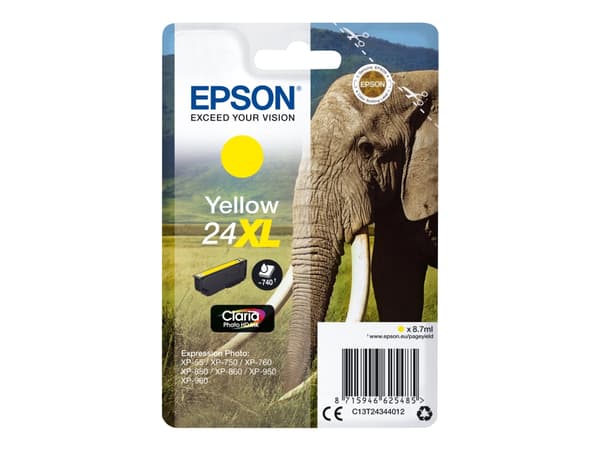 Epson Elephant Singlepack Yellow 24XL Claria Photo HD Ink