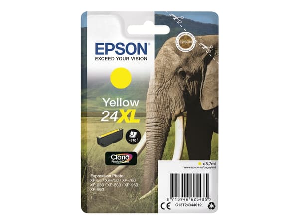 Epson Elephant Singlepack Yellow 24XL Claria Photo HD Ink