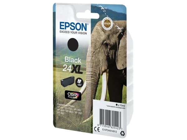 Epson Elephant Singlepack Black 24XL Claria Photo HD Ink