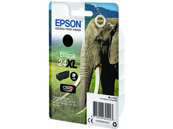 Epson Elephant Singlepack Black 24XL Claria Photo HD Ink