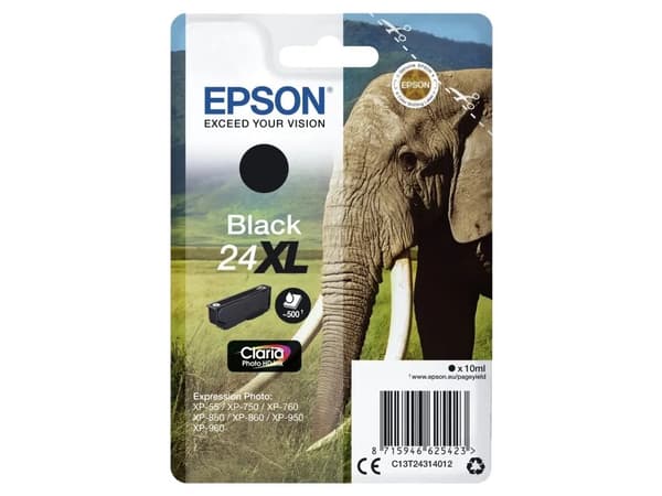 Epson Elephant Singlepack Black 24XL Claria Photo HD Ink