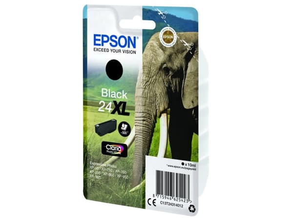 Epson Elephant Singlepack Black 24XL Claria Photo HD Ink