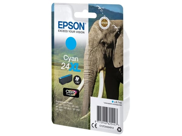 Epson 24XL - 8.7 ml - XL - cyan - original - blekkpatron - for Expression Photo XP-55, 750, 760, 850, 860, 950, 960, 970; Expression Premium XP-750,