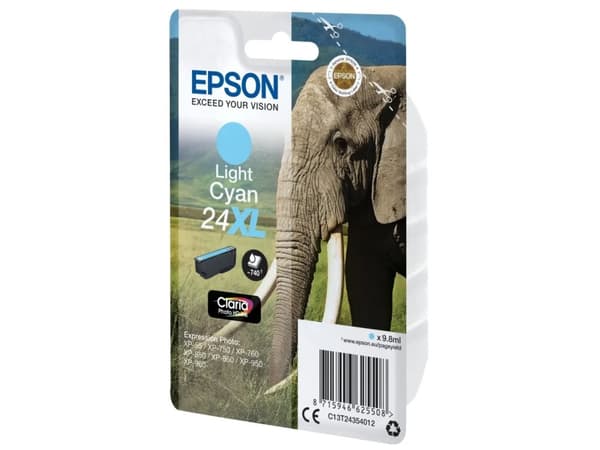Epson 24XL - 9,8 ml - XL - Lys Cyan - original - blækpatron - for Expression Photo XP-55, 750, 760, 850, 860, 950, 960, 970; Expression Premium XP-75