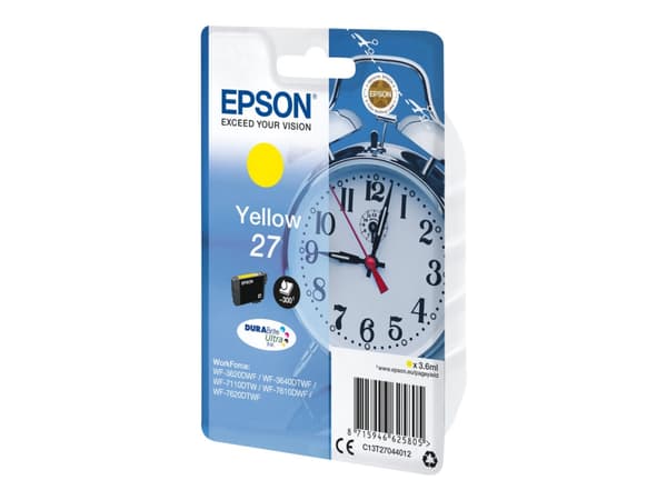 Epson 27 - 3.6 ml - gul - original - blekkpatron - for WorkForce WF-3620, WF-3640, WF-7110, WF-7210, WF-7610, WF-7620, WF-7710, WF-7715, WF-7720