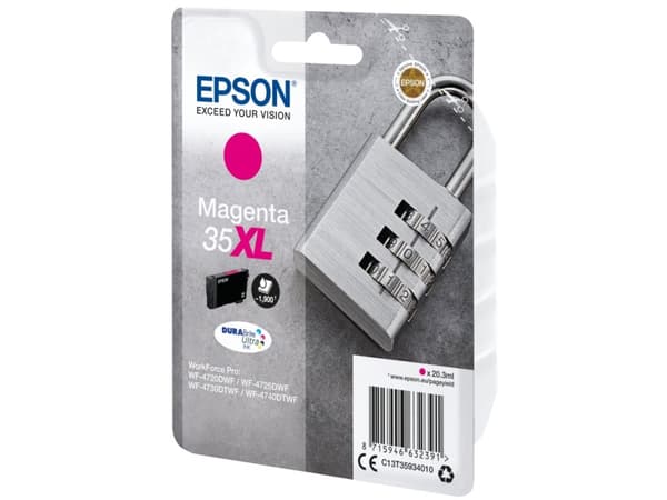 Epson Padlock Singlepack Magenta 35XL DURABrite Ultra Ink, Korkea (XL) värintuotto, Väriainepohjainen muste, 20,3 ml, 1900 sivua, 1 kpl