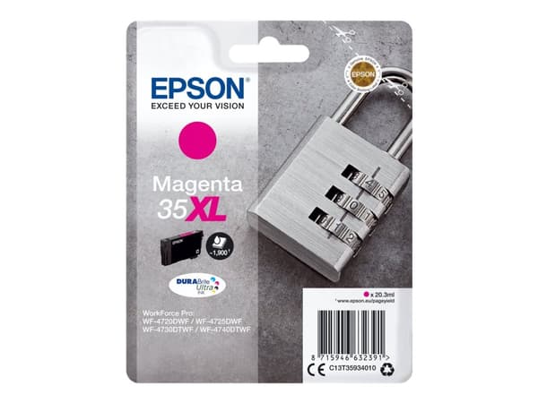 Epson Padlock Singlepack Magenta 35XL DURABrite Ultra Ink, Korkea (XL) värintuotto, Väriainepohjainen muste, 20,3 ml, 1900 sivua, 1 kpl