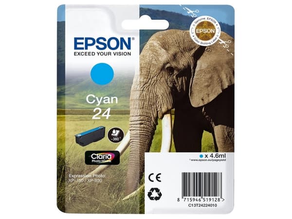 Epson 24 - 4.6 ml - cyan - original - bläckpatron - för Expression Photo XP-55, 750, 760, 850, 860, 950, 960, 970; Expression Premium XP-750, 850