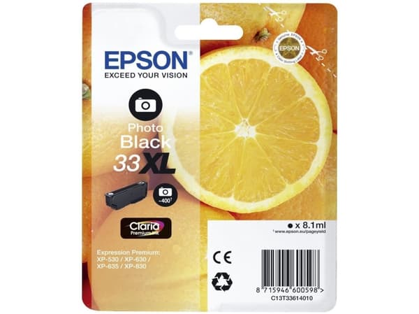 Epson Oranges Singlepack Photo Black 33XL Claria Premium Ink