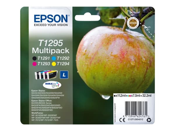 Epson T1295 Multipack - 4-pack - 32.2 ml - svart, gul, cyan, magenta - original - blære med RF/lyd-alarm - blekkpatron - for Stylus SX230, SX235, SX4