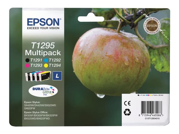 Epson T1295 Multipack - 4-pack - 32.2 ml - svart, gul, cyan, magenta - original - blære med RF/lyd-alarm - blekkpatron - for Stylus SX230, SX235, SX4