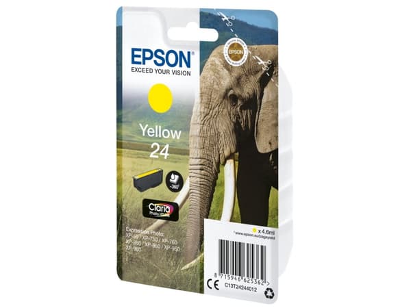 Epson Elephant Singlepack Yellow 24 Claria Photo HD Ink