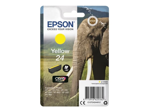 Epson Elephant Singlepack Yellow 24 Claria Photo HD Ink