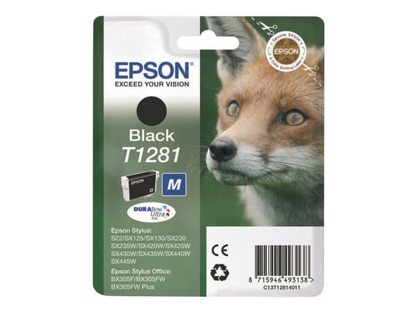 Epson T1281 - M-størrelse - svart - original - blære med RF/lyd-alarm - blekkpatron - for Stylus S22, SX230, SX235, SX420, SX430, SX435, SX438, SX440