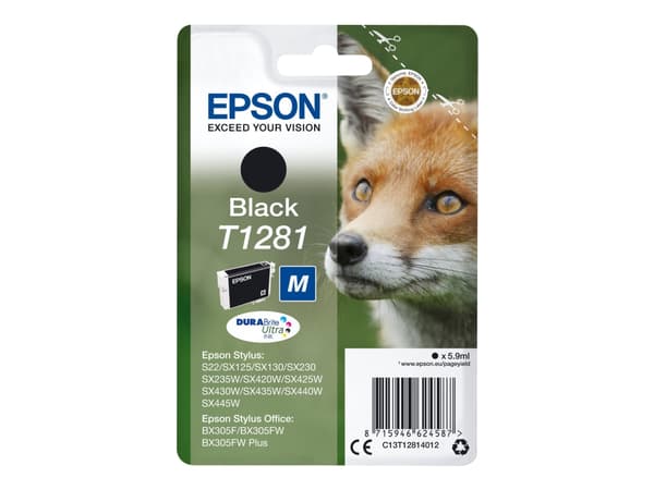 Epson T1281 - M-størrelse - svart - original - blære med RF/lyd-alarm - blekkpatron - for Stylus S22, SX230, SX235, SX420, SX430, SX435, SX438, SX440