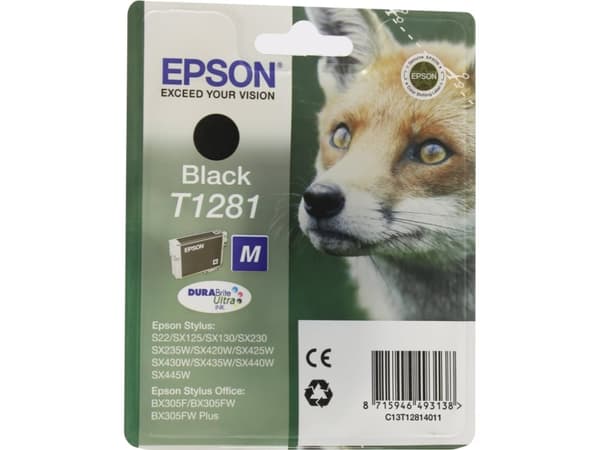 Epson T1281 - M-størrelse - svart - original - blære med RF/lyd-alarm - blekkpatron - for Stylus S22, SX230, SX235, SX420, SX430, SX435, SX438, SX440