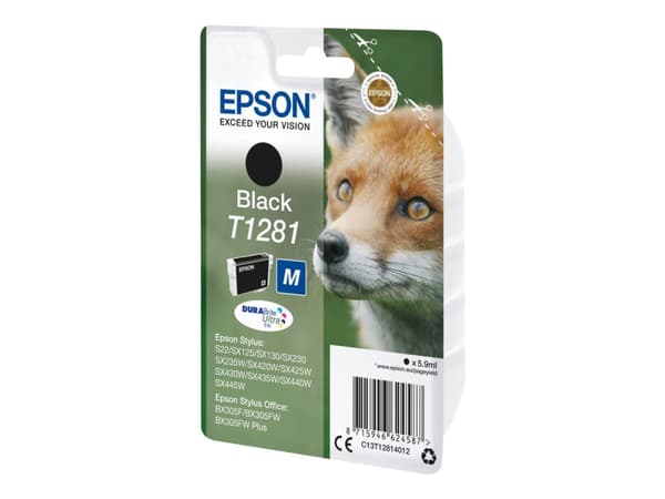 Epson T1281 - M-størrelse - svart - original - blære med RF/lyd-alarm - blekkpatron - for Stylus S22, SX230, SX235, SX420, SX430, SX435, SX438, SX440