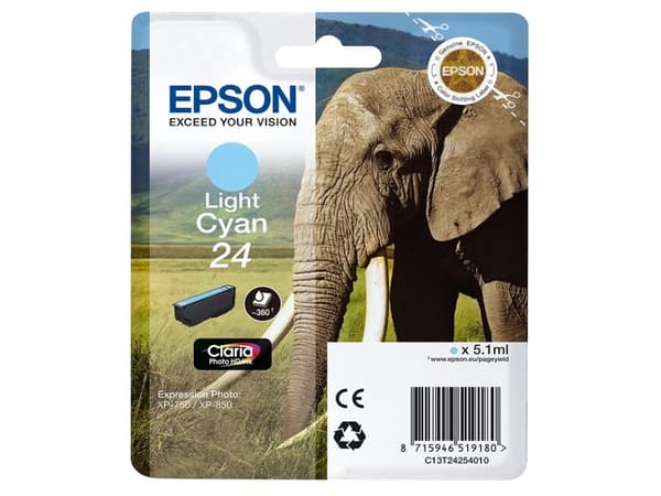 Epson Elephant Singlepack Light Cyan 24 Claria Photo HD Ink