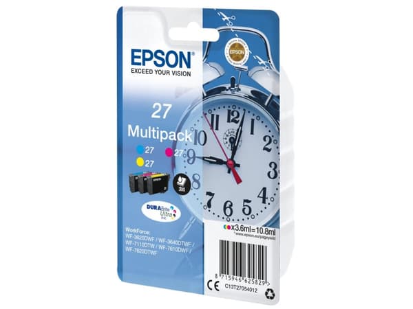 Epson 27 Multi-Pack - 3-pack - 10.8 ml - gul, cyan, magenta - original - blære med RF/lyd-alarm - blekkpatron - for WorkForce WF-3620, WF-3640, WF-71