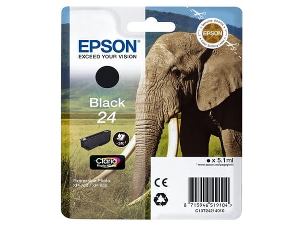 Epson Elephant Singlepack Black 24 Claria Photo HD Ink