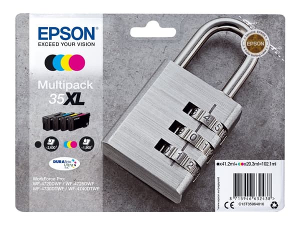 Epson 35XL Multipack - 4-pack - XL - svart, gul, cyan, magenta - original - blekkpatron - for WorkForce Pro WF-4720, WF-4720DWF, WF-4725DWF, WF-4730,