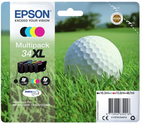 Epson 34XL - 4-pack - XL - svart, gul, cyan, magenta - original - blære med RF/lyd-alarm - blekkpatron - for WorkForce Pro WF-3720DWF, WF-3725DWF