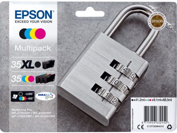 Epson 35XL Multipack - 4-pack - XL - svart, gul, cyan, magenta - original - blære med RF/lyd-alarm - blekkpatron - for WorkForce Pro WF-4720, WF-4720