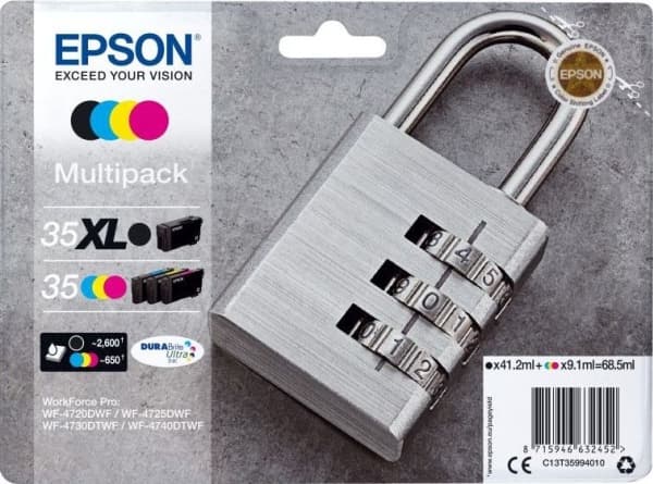 Epson 35XL Multipack - 4-pack - XL - svart, gul, cyan, magenta - original - blære med RF/lyd-alarm - blekkpatron - for WorkForce Pro WF-4720, WF-4720