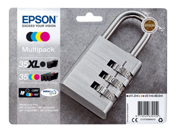 Epson 35XL Multipack - 4-pack - XL - svart, gul, cyan, magenta - original - blære med RF/lyd-alarm - blekkpatron - for WorkForce Pro WF-4720, WF-4720