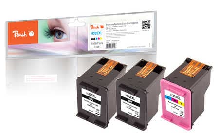 Peach Multi Pack Plus - 3-pack - svart, färg (cyan, magenta, gul) - kompatibel - bläckpatron (alternativ för: HP 302XL) - för HP Deskjet 1110, 21XX,
