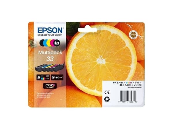 Epson 33 Multipack - 5-pack - 24.4 ml - svart, gul, cyan, magenta, fotosort - original - blære med RF/lyd-alarm - blekkpatron - for Expression Premiu