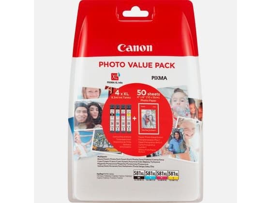 Canon CLI-581XL C/M/Y/BK Photo Value Pack - 4-pack - 8.3 ml - Høy ytelse - svart, gul, cyan, magenta - original - blekkbeholder / papirsett - for PIX
