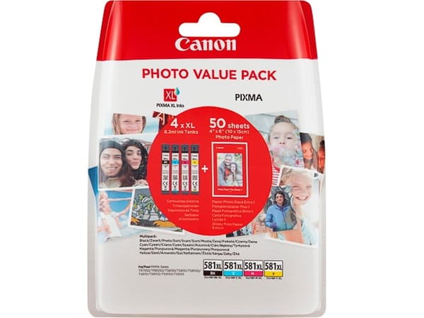 Canon CLI-581XL C/M/Y/BK Photo Value Pack - 4-pack - 8.3 ml - Høy ytelse - svart, gul, cyan, magenta - original - blekkbeholder / papirsett - for PIX